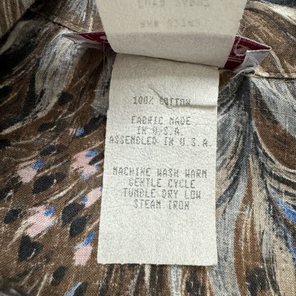 Vintage Brown Feather Button Up Cotton Shirt Dress Size 12 Womens Made in USA - Picture 11 of 12